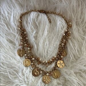 Beautiful nautical Gold Charm Necklace with Pearls
